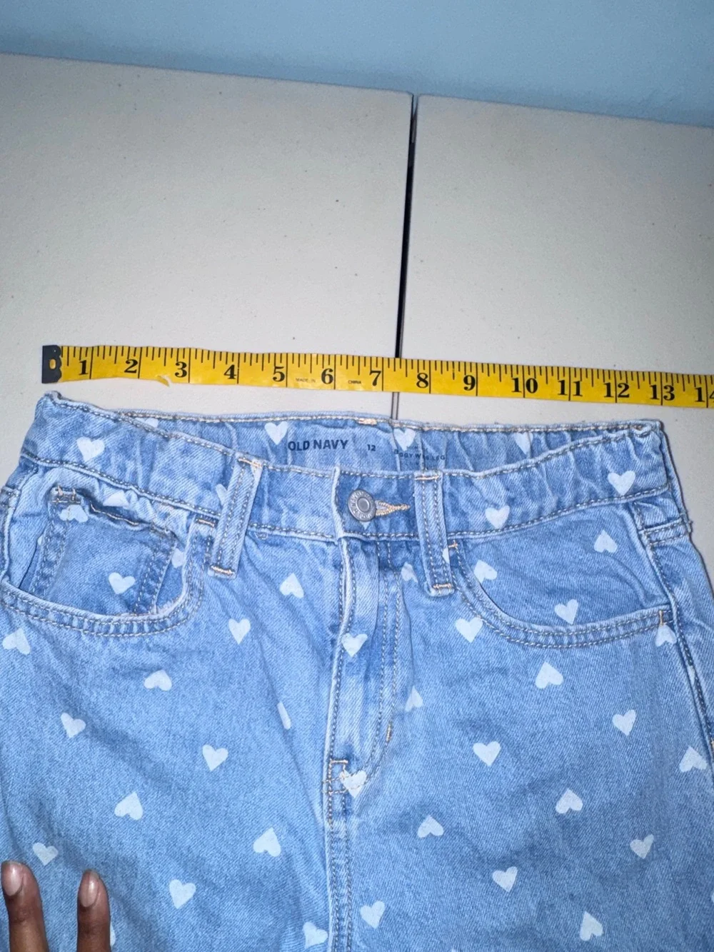 Old Navy Girl 12 Denim Jeans High Waisted Baggy Wide Leg Hearts Casual School